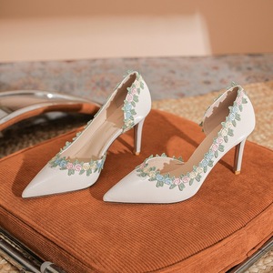 Escarpins à talon aiguille et bout pointu 8001A, broderie florale, slingback, chaussures à talon haut respirantes, peep toe, mode estivale pour femme - Product Image 1