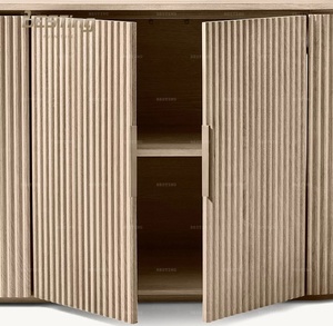 Meuble <span class=keywords><strong>de</strong></span> style classique moderne personnalisable, <span class=keywords><strong>salon</strong></span>, grande capacité, <span class=keywords><strong>buffet</strong></span> en bois massif à grille rayée - Product Image 3