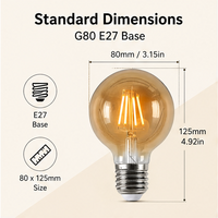 Ampoule LED Edison G80 E27, imitation filament de tungstène rétro, verre brun foncé, éclairage décoratif, 2700K, blanc chaud doux