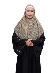 Beige Color Printed Women Chiffon Square Scarf Hijab