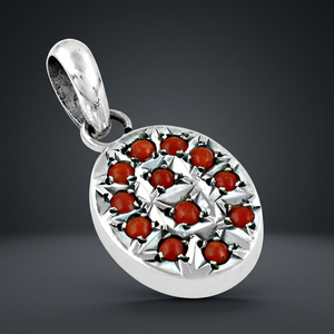 925 Silver <b>Red</b> Coral Pendant Diamond Amethyst Handmade Religious Gemstone Jewelry Women Number Pattern Charm - Product Image 3