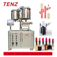 Machine de remplissage à chaud à 12 buses, avec deux réservoirs chauffants et pressurisés en acier inoxydable 316L, pompe en céramique, pour rouges à lèvres, brillants à lèvres et crayons cosmétiques