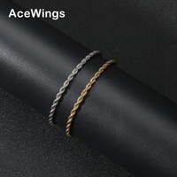 Bracelet Hip Hop en acier inoxydable, chaîne torsadée en forme de beignets frits, fermoir argenté, bracelets en corde de 7/8 pouces pour adolescents