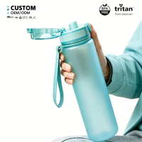 Botella de Agua de Plástico Transparente Personalizada, Portátil, con Pajita Abatible, Semitransparente, Libre de BPA, para Niños, de 1 Litro, la Más Vendida