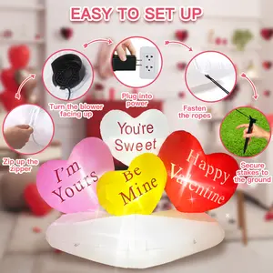 4FT Valentine's Day Inflatable Decoration 4 Love Hearts Balloon Decor For Valentine's Day With LED Lights