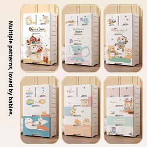 Armoire de rangement pour enfants avec tiroirs, motif animal de dessin animé, 58 cm de <span class=keywords><strong>large</strong></span>, organisateur en <span class=keywords><strong>plastique</strong></span> PP multi-niveaux avec roulettes et loquets antidérapants - Product Image 5
