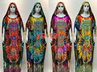 Robe africaine musulmane pour femmes, grande taille, été, décontractée, imprimée, avec strass, longue, en rayonne, boubou avec écharpe, kaftans, bubu