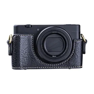 Customized Fashion Style Portable PU Leather Camera Case Protective Bag with Strap Replacement For Sony ZV1