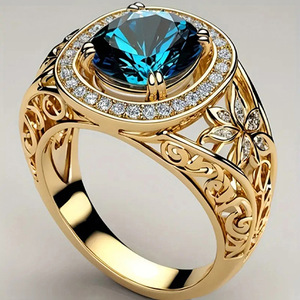 Blue Hollow Pattern Design Ring Classic Finger Ring for Women - Product Image 6