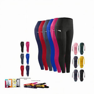 Women Elastic Waist Tummy Control Workout Yoga Pants Solid Pattern Full Length <b>Pockets</b> Quick Dry 220g High-Waisted Gym <b>Leggings</b> - Product Image 3