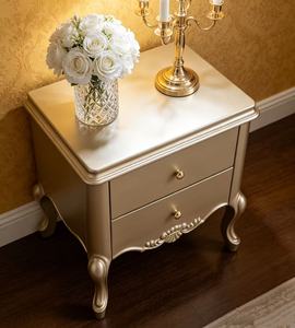 Luxury Champagne Gold Solid Wood 2-Drawer Nightstand French Style Bedside <b>Cabinet</b> Cabriole Legs Multi-Purpose Bedroom Furniture - Product Image 3