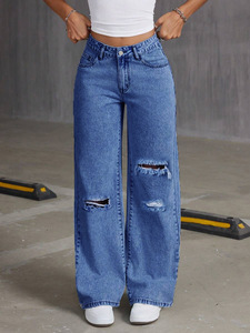 Nuovi <span class=keywords><strong>Jeans</strong></span> Larghi in Denim Azzurro Chiaro da Donna 2026, Stile Vintage a Vita Alta e Gamba Larga, con Tessuto Tinta Unita, Casual per l'Estate - Product Image 3