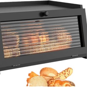 Boîte à pain en bambou noir à 1 niveau, rangement de bureau pour pain, pâtisseries, fruits, conteneur alimentaire - Product Image 1