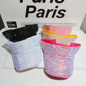 Verano al aire libre Rhinestone Big Brim Empty Top Sun Visor Hat Gorras para damas - Product Image 5