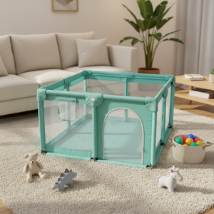 Corralito Plegable para Bebés de Cuatro Esquinas para Interiores, Paneles de Malla Transpirable, Puerta de Seguridad, Valla Transparente para Niños Pequeños, <span class=keywords><strong>Marco</strong></span> de Acero Inoxidable - Product Image 3