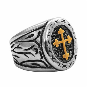 European Style Titanium Steel Cross <b>Ring</b> Men's Punk Jewelry <b>Silver</b> And Gold Color 29038 - Product Image 4