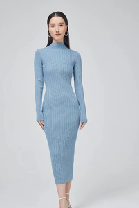 2022 nouveauté tricoté vêtements fournisseurs tricoté col rond personnalisé à manches longues robe femmes côtelé tricoté moulante robe pull - Product Image 2