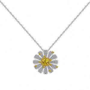 Dylam Sparkling 925 Sterling Silver Rhodium Plated Crushed <b>Iced</b> Cut 8A Cubic Zirconia Chrysanthemum Daisy Pendant Necklace - Product Image 1