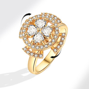 Heart Cut Cubic Zirconia Four Leaf Clover Halo Anxiety Spin <b>Rings</b> Adjustable Copper Gold Plated <b>Stress</b> Relief Jewelry For Women - Product Image 2