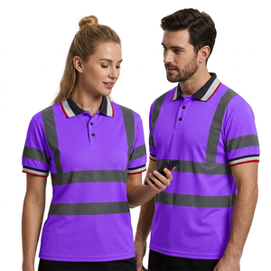 Polo de travail haute visibilité violet réfléchissant en coton, unisexe, certifié CE/UE, détection des aiguilles, transfert thermique - Product Image 1