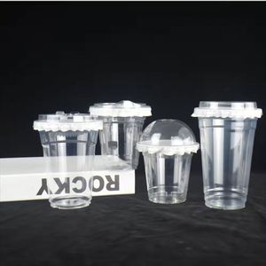 แก้วพลาสติก PET แบบใช้แล้วทิ้ง ขนาด 12oz 16oz 24oz  ผนังเดี่ยว  ใส  เป็นมิตรกับสิ่งแวดล้อม พร้อมฝาปิด สำหรับเครื่องดื่ม กาแฟเย็น สมูทตี้ น้ำผลไม้ ชา - Product Image 1