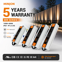 MINJON MW350P-12 pour éclairage LED de signalisation de rue, certifié 5 ans de garantie, boîtier en aluminium IP67, efficacité 93%, PFC 350W 12V