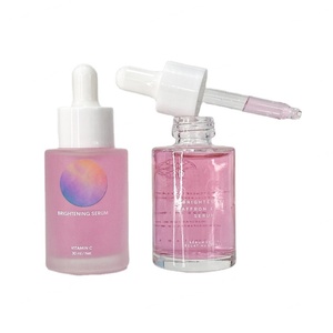 Flat Shoulder Cylinder Glass Bottle with Dropper Clear Frosted Glass 15ml 20ml 1 oz Cosmetic Packaging White Round - Product Image 2