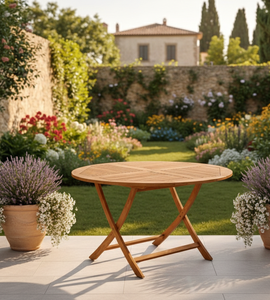 Mesa Redonda Plegable de Teca Moderna de Primera Calidad, Hecha a Mano en Jepara, Ofrece Elegancia Duradera para Exteriores, Ideal para Jardín, Patio, Picnic, Balcón - Product Image 5