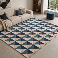 Tapis décoratif moderne en acrylique géométrique beige marine à motifs rectangulaires, tissé à la main, pour salon, villa, intérieur personnalisé
