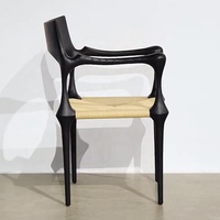 Chaise de salle à manger décontractée moderne sans accoudoirs en bois de frêne antique, dossier haut, siège rembourré en rotin noir, pour la maison et les restaurants