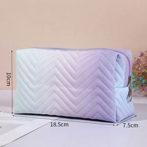 Pochette de maquillage portable pour femme en cuir PU, couleur dégradée, fermeture éclair carrée, sac de rangement cosmétique - Product Image 6