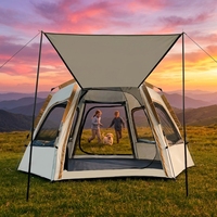 Tenda & Kanopi Camping 2-in-1 Ukuran Besar, Alas Oxford Anti Air, Lapisan Perak Taffeta, Tempat Berlindung Keluarga untuk Luar Ruangan 240/280cm