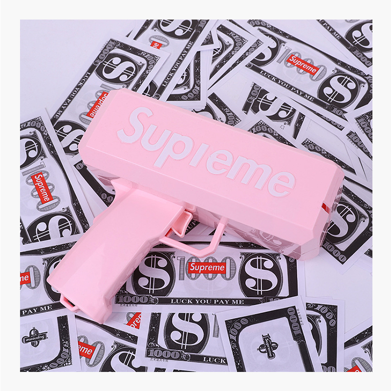 Оптовая цена, розовый пистолет Superme, игра для стрельбы, реквизит для вечеринки, распыление наличных, дождь, игрушка, денежный пистолет