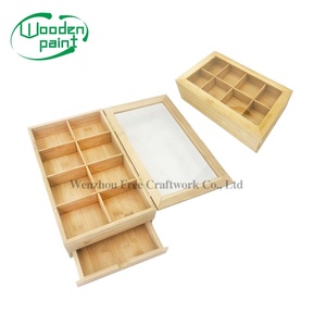 Natural Bamboo Tea Bag Organizer Box mould proof coffee Storage House hold spice seasoning packet Box Top Glass display