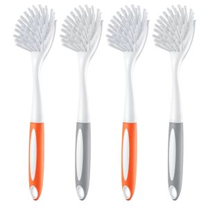 DB Wholesale Lot de 4 brosses à récurer la vaisselle Brosses de nettoyage de cuisine en plastique avec poils incurvés et design PP portable pour casseroles - Product Image 1