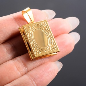 Collier pendentif cadre photo avec chaîne en O, médaillon rectangulaire ouvrable en acier inoxydable, breloque livre photo, bijou cadeau pour couple - Product Image 2