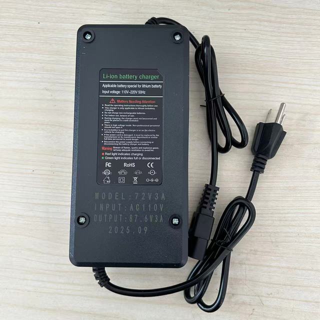 Factory Electric Bicycle Lithium Battery Charger 87.6V3A for 72V20AH Lithium Battery Charger with Custom American Standard Plug