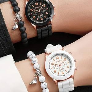 Orologio da studente popolare al quarzo e gioielli a forma di cuore gioielli in Silicone Casual da donna - Product Image 2