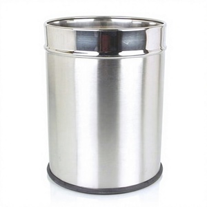 Stainless Steel Cylindrical Paper Basket Open Top <b>Double</b> Layer Solid Pattern Modern Style Household Waste <b>Bin</b> Indoor Use - Product Image 1
