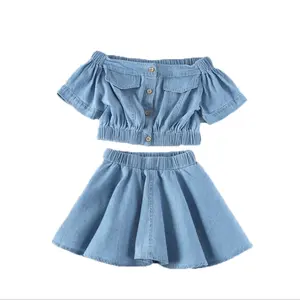 लड़कियों के कपड़े सेट लघु आस्तीन टी शर्ट + स्कर्ट 2Pcs बच्चों के कपड़े सेट बच्चे को कपड़े संगठनों के लिए
