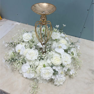 FL-154 שולחן חתונה קישוט מעגל לבן טבעת פרח מעגל טבעות נר זר פרחים בסיס עבור מצבות חתונה - Product Image 5