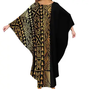 Hot Sale Golden Black Samoan Polynesian Tribal Ladies Batwing Sleeve Ponchos Dress Customize Classic Dress Women Leisure Dresses