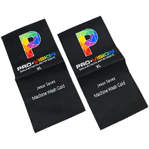 Wholesale Clothing Labels Custom Colorful Logo Woven Label Tags Center Fold Neck Woven Label