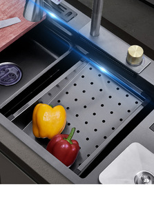 Fregadero de Cocina Grande de un Solo Tazón, Negro, SUS304, 5.0mm de Grosor, con Doble Sistema de Recolección de Residuos y Superficie Lisa - Product Image 4