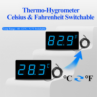 Thermomètre numérique pour sauna avec sonde étanche de 5 m, affichage LED et alarme pour la détection et la surveillance de la température industrielle et de la piscine