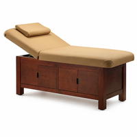 Table de massage avec base en bois massif, armoire de rangement, dossier réglable, lit de beauté en cuir PU, 190x80x65cm, pour salon de beauté et spa