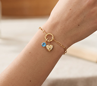 Bracelet tendance en argent sterling 925 doré avec chaîne trombone, zircon cubique bleu et breloque cœur pavé, bijou ajustable pour femme