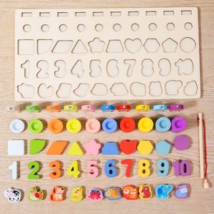 Juguete de apilamiento preescolar, bloques de números y formas, juego de pesca de madera Montessori 5 en 1, clasificador de formas, juego de conteo - Product Image 3