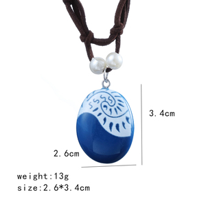 Collana <span class=keywords><strong>con</strong></span> Ciondolo Geometrico Moana Ocean Movie Charm <span class=keywords><strong>con</strong></span> Pietra Blu e Catena a Corda in Pelle Scamosciata - Product Image 2