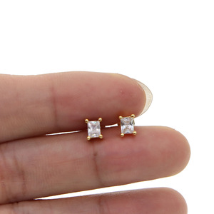 Promotion Mini <strong>Small</strong> <strong>Studs</strong> the Second Piercing <strong>Stud</strong> Single Rectangle Cz Prong Setting Simple Gold <strong>Earring</strong> Designs for Women - Product Image 4